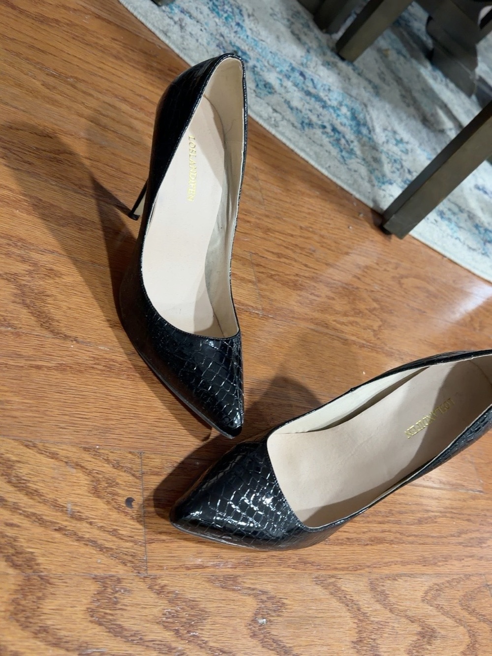 Pointed Toe Black Croc-Embossed Stiletto Pump - Women's